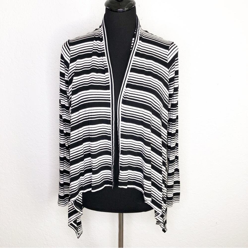 WHBM black white striped draped jersey knit cardigan size Small